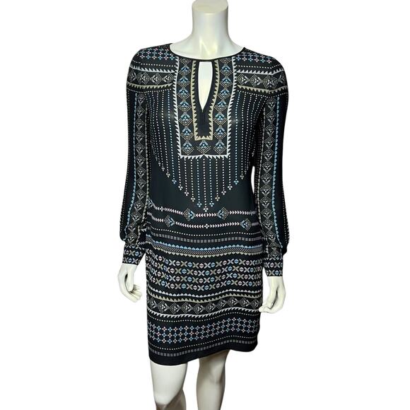BCBGMaxAzria Black Printed Long Sleeve Dress Size XS – Boho Chic Style - Picture 1 of 6